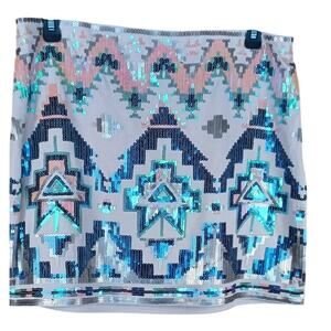 Express Aztec Sequin Mini Skirt Size Small Tribal Geometric Festival Party Rave